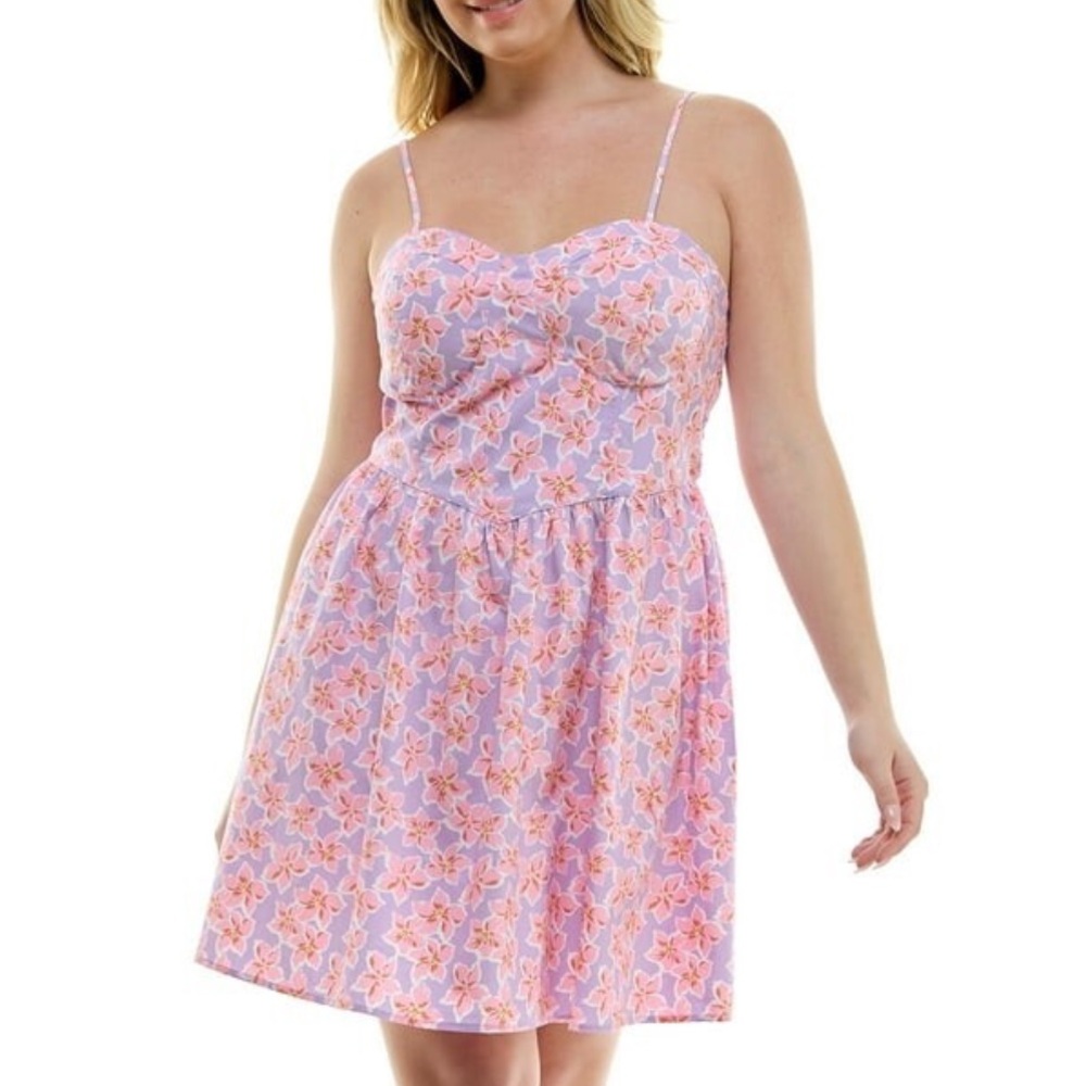 NO BOUNDARIES JUNIORS PINK PURPLE FLORAL BUSTIER MINI DRESS LARGE (11-13)